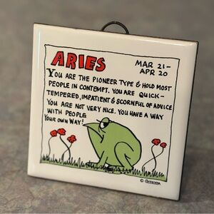 70's Aries Zodiac Sign Ceramic Trivet - 70's Kitchen - Ceramic Wall Trivet